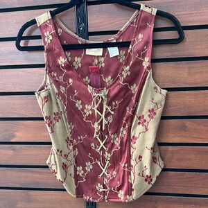 Wrangler Burgundy and Tan Floral Lace-Up Corset